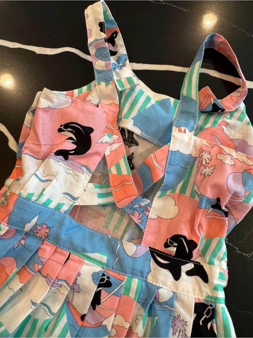 Vintage Made in‎ Italy Girls Coral & Aqua Whale Print Sundress